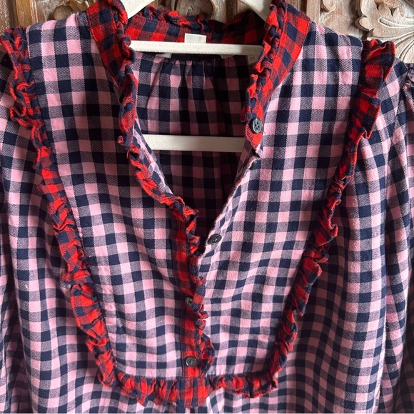 Red and Pink Checkered Ruffle Blouse - Picture 2 of 5